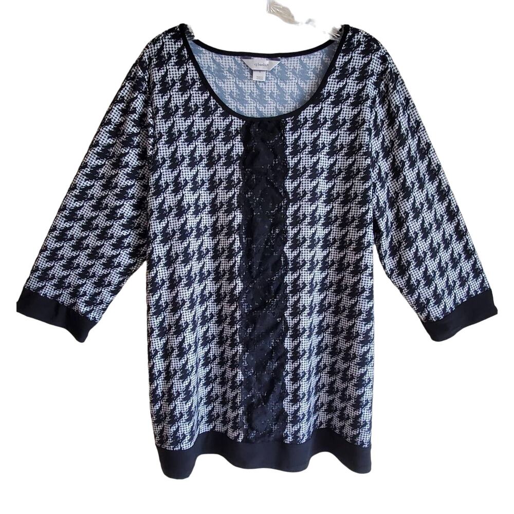 CHRISTOPHER CJ BANKS Women X 14 Tunic Top Black & White Houndstooth Lace 40"